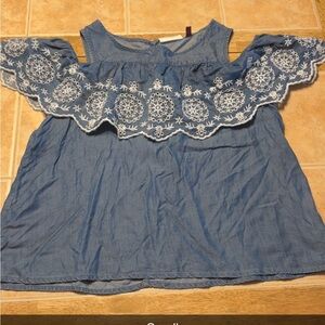 Chic Blue Top with White Floral Embroidery
